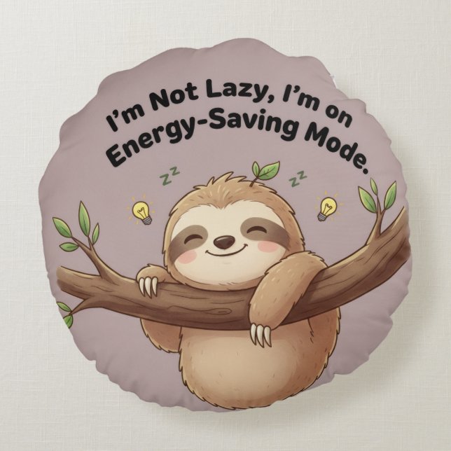 Cute Sloth "Energy-Saving Mode" Round Pillow (Back)