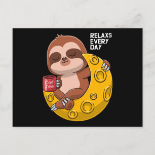 Cute sloth enjoy the coffee postcard