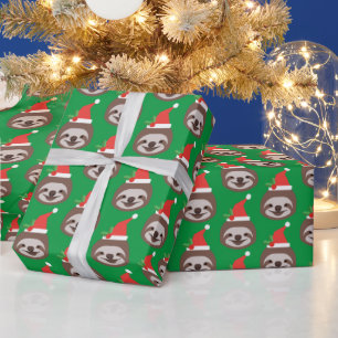 Cute Sloth Face Wearing Santa Hat Pattern Xmas Wra Wrapping Paper