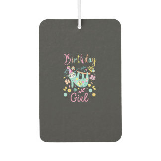 Cute Sloth Floral Girls Birthday Party T-Shirt Air Freshener
