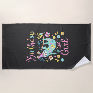 Cute Sloth Floral Girls Birthday Party T-Shirt Beach Towel
