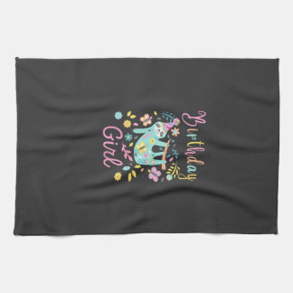 Cute Sloth Floral Girls Birthday Party T-Shirt Kitchen Towel