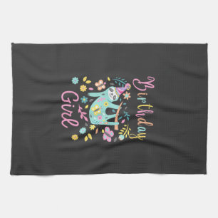 Cute Sloth Floral Girls Birthday Party T-Shirt Kitchen Towel