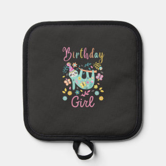 Cute Sloth Floral Girls Birthday Party T-Shirt Pot Holder