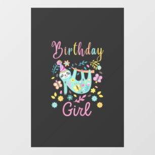 Cute Sloth Floral Girls Birthday Party T-Shirt Window Cling