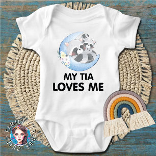 Cute Sloth Flower Raccoon My Tia Loves Me Baby Bodysuit
