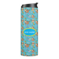 Cute Sloth | Flowers Blue Pattern Stars Template