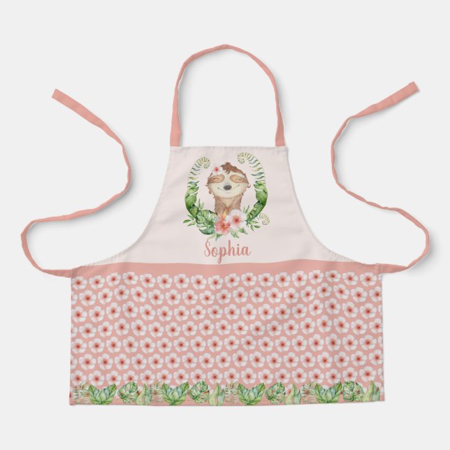 Cute sloth girls name apron (Front)