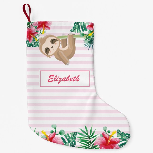 Cute Sloth girly personalized Small Christmas Stocking (Front)