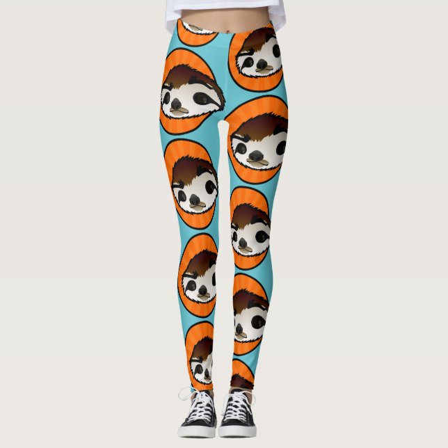 CUTE SLOTH GRAPHIC PATTERN LEGGINGS (Front)