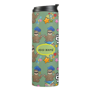Cute Sloth Green Pattern Funny Just Do It Quote Thermal Tumbler