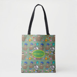 Cute Sloth Green Pattern Funny Just Do It Quote Tote Bag