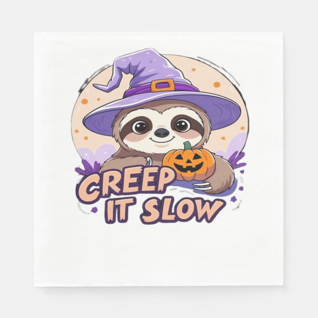 Cute Sloth Halloween Shirt � Funny Creep It Slow W Napkin (Front)