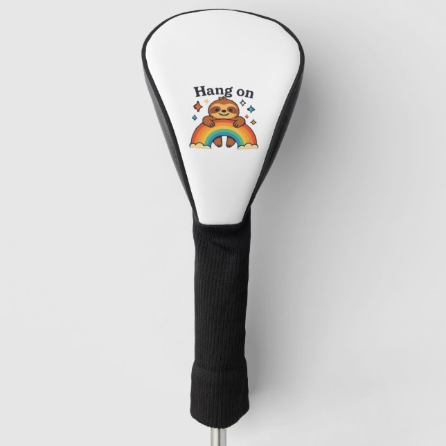 Cute Sloth �Hang On� Rainbow Positive Quote Sticke Golf Head Cover (Front)