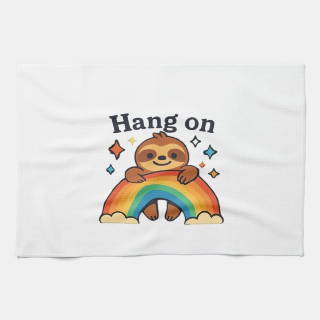 Cute Sloth �Hang On� Rainbow Positive Quote Sticke Kitchen Towel (Horizontal)