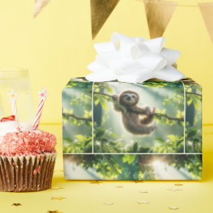 Cute Sloth Hanging From a Branch In Sunbeams Wrapping Paper