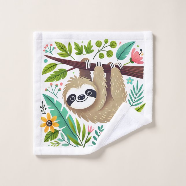 Cute Sloth Hanging from Tree in Jungle Wash Cloth (Wash Cloth)