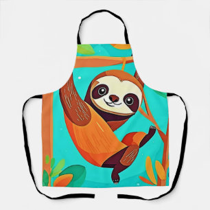 Cute Sloth Hanging in Jungle Apron