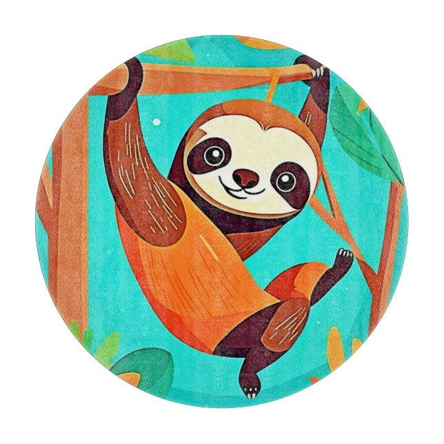 Cute Sloth Hanging in Jungle Cutting Board (Front)