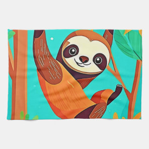 Cute Sloth Hanging in Jungle Kitchen Towel
