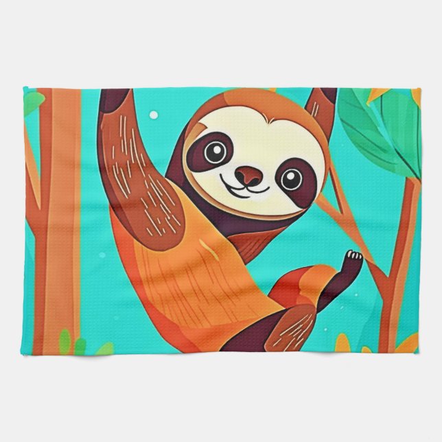 Cute Sloth Hanging in Jungle Kitchen Towel (Horizontal)