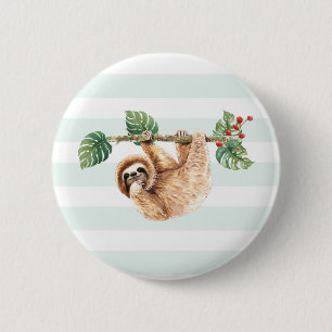 Cute Sloth Hanging Upside Down Watercolor 2 Inch Round Button