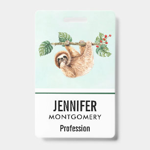 Cute Sloth Hanging Upside Down Watercolor Badge