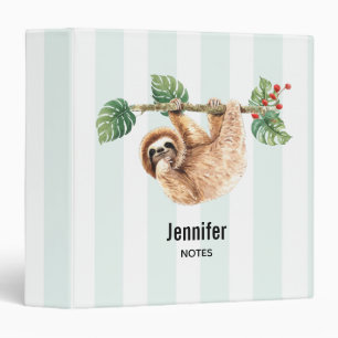 Cute Sloth Hanging Upside Down Watercolor Binder