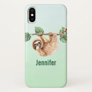 Cute Sloth Hanging Upside Down Watercolor Case-Mate iPhone Case
