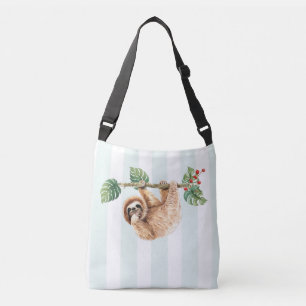 Cute Sloth Hanging Upside Down Watercolor Crossbody Bag