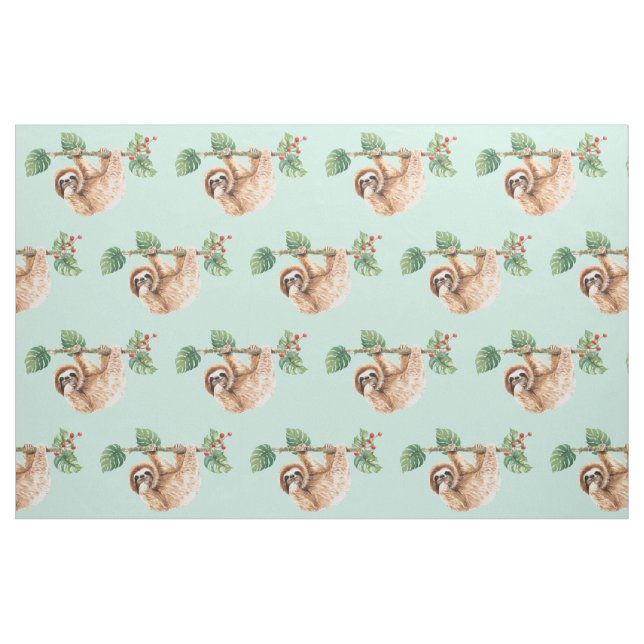 Cute Sloth Hanging Upside Down Watercolor Fabric (Fat Quarter)