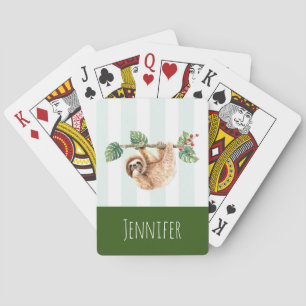 Cute Sloth Hanging Upside Down Watercolor Playing Cards