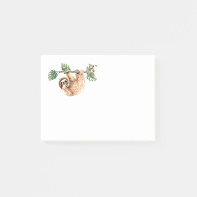 Cute Sloth Hanging Upside Down Watercolor Post-it Notes (Front)