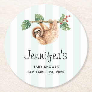 Cute Sloth Hanging Upside Down Watercolor Round Paper Coaster