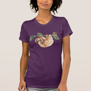 Cute Sloth Hanging Upside Down Watercolor T-Shirt