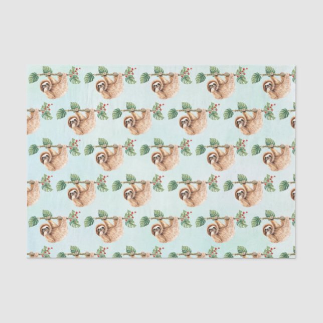 Cute Sloth Hanging Upside Down Watercolor Tissue Paper (Front)