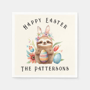 Cute Sloth Happy Easter Bunny Rabbit Eggs Name Napkin