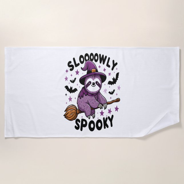 Cute Sloth Happy Halloween (2) Beach Towel (Front)