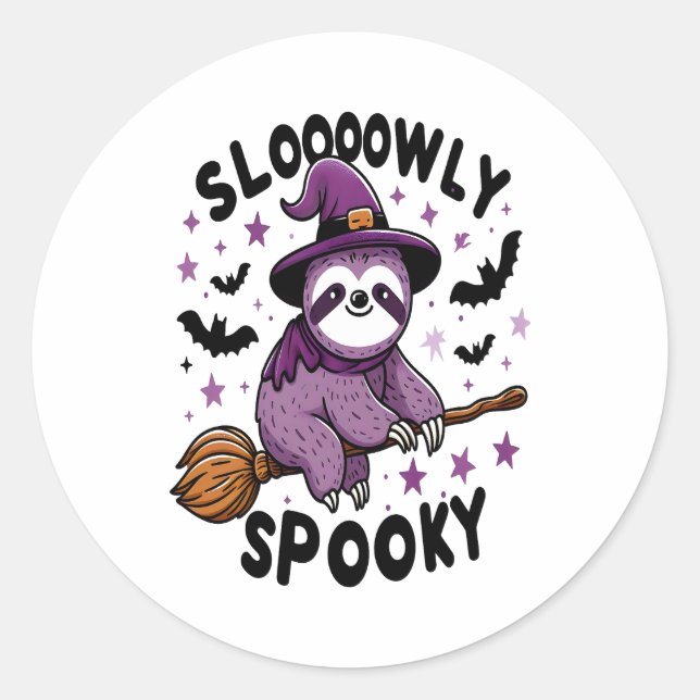 Cute Sloth Happy Halloween (2) Classic Round Sticker (Front)