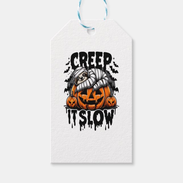 Cute Sloth Happy Halloween Gift Tags (Front)