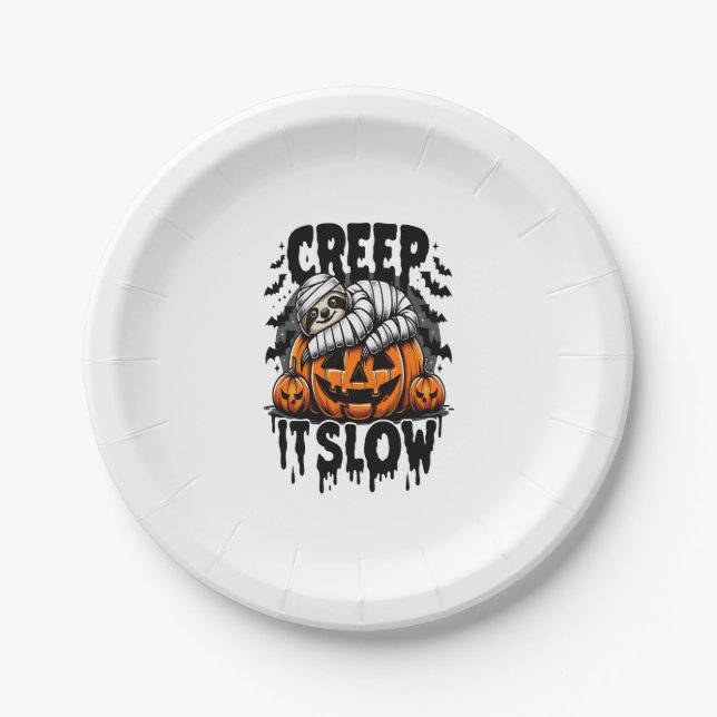 Cute Sloth Happy Halloween Paper Plate (Front)