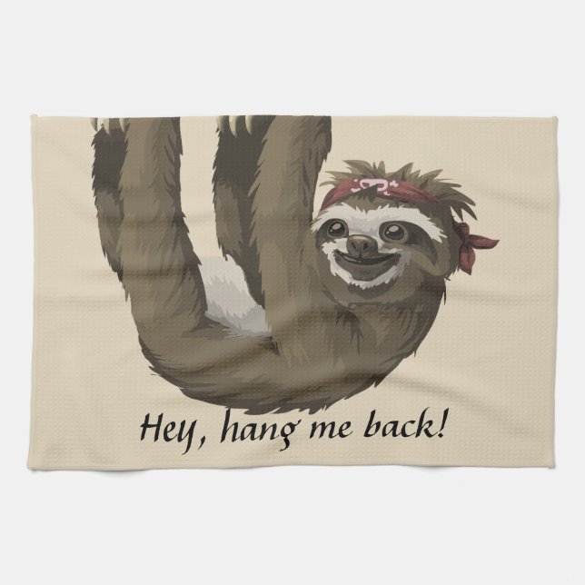 Cute sloth || Hey, hang me back! Kitchen Towel (Horizontal)