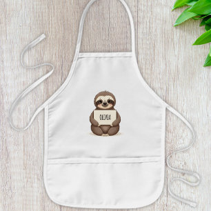 Cute Sloth Holding a Name Sign Kids Apron
