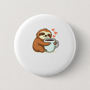 Cute Sloth Hugging Big Coffee Cup Premium T-Shirt 2 Inch Round Button