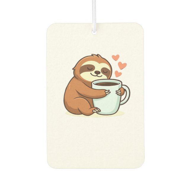 Cute Sloth Hugging Big Coffee Cup Premium T-Shirt Air Freshener (Front)