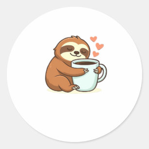 Cute Sloth Hugging Big Coffee Cup Premium T-Shirt Classic Round Sticker
