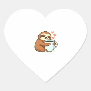 Cute Sloth Hugging Big Coffee Cup Premium T-Shirt Heart Sticker