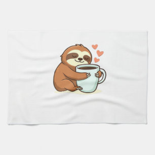 Cute Sloth Hugging Big Coffee Cup Premium T-Shirt Kitchen Towel