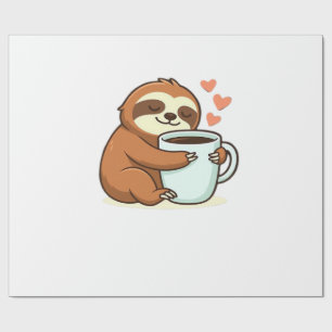 Cute Sloth Hugging Big Coffee Cup Premium T-Shirt Wrapping Paper
