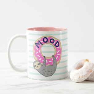 Cute Sloth Hugging Pink Iced Doughnut Mood Two-Tone Coffee Mug